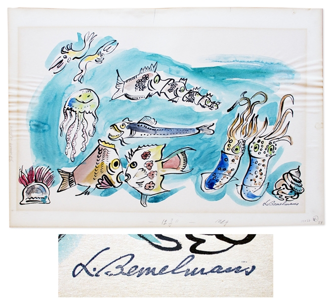 Ludwig Bemelmans Watercolor From ''Marina'', Measuring 24'' x 16.5'' -- Featuring a Panoply of Sea Creatures